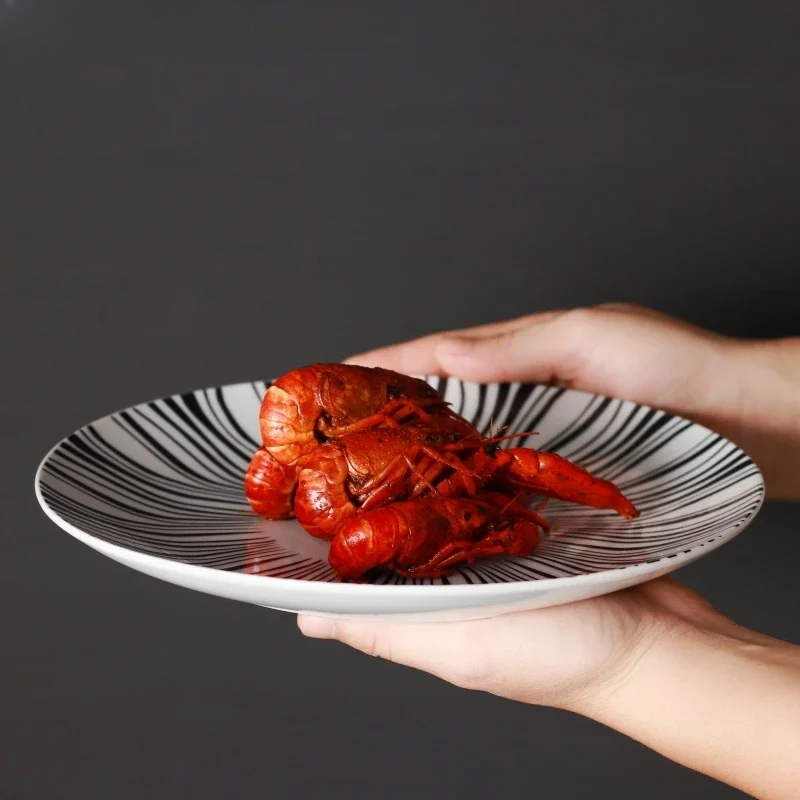 セラミックブラックホワイトストライプ食器点心スナック洋食プレ - Food Good Snacks のレビューと価格